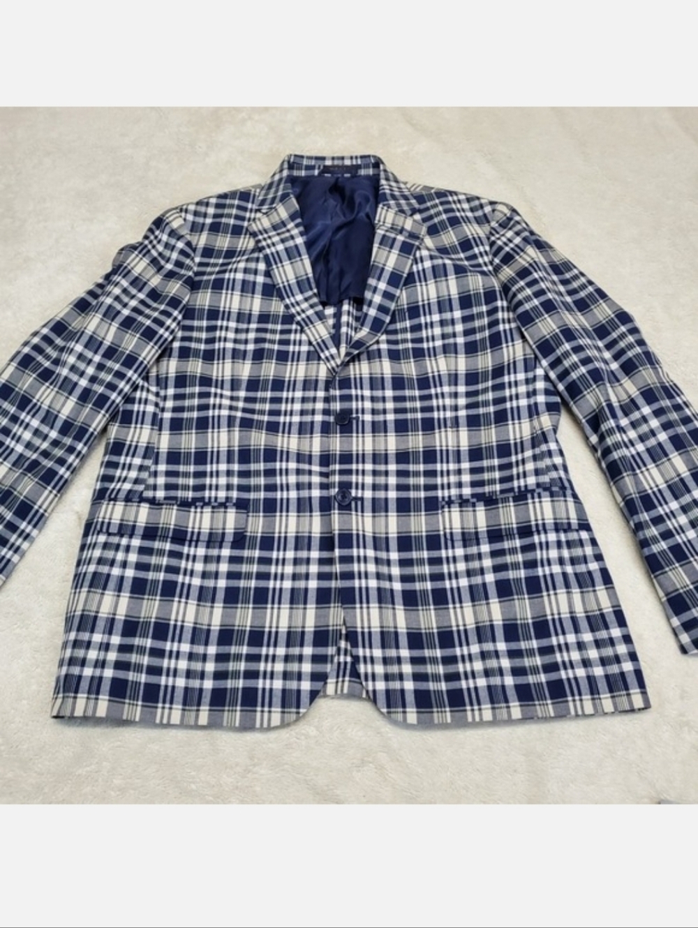 Lauren Ralph Lauren Blue White Plaid Academia Classic Sport Coat Blazer Men 44R